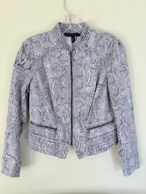 White House Black Market Light Gray Snake-Print Zip Front Jacket
